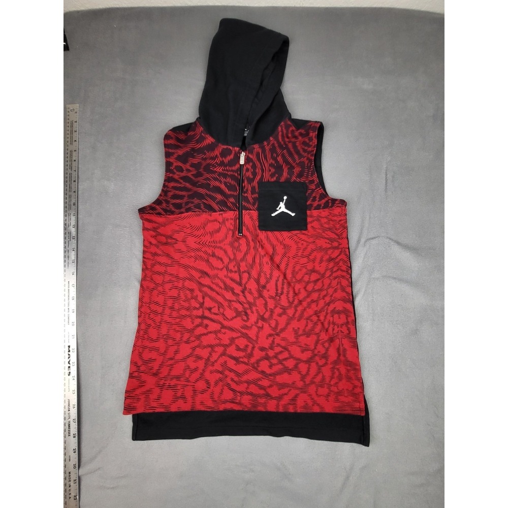 Nike Air Jordan Boys Elephant Print Quarter Zip Basketball Vest Large Red Hoodie